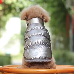 Silver Dog Puffer Jacket Coat | Warm Winter Pet Vest | XL Puppy Clothes Cozy